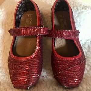 Toms Mary Jane in Red Glitter Little Girl Size 9
